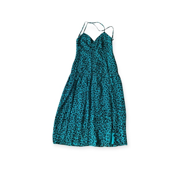 Michelle Mason teal and black leaopard print midi dress 100% silk nwt - Picture 14 of 14